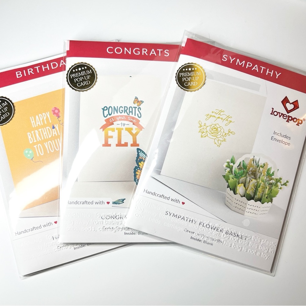 LovePop Greeting Card Set - Birthday, Congrats, and Sympathy Card Trio Pack NEW